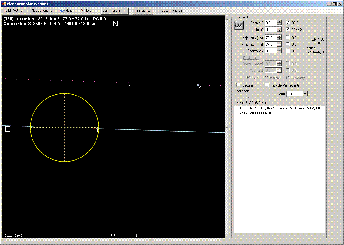 Lacadiera occultation - 2012 January 03