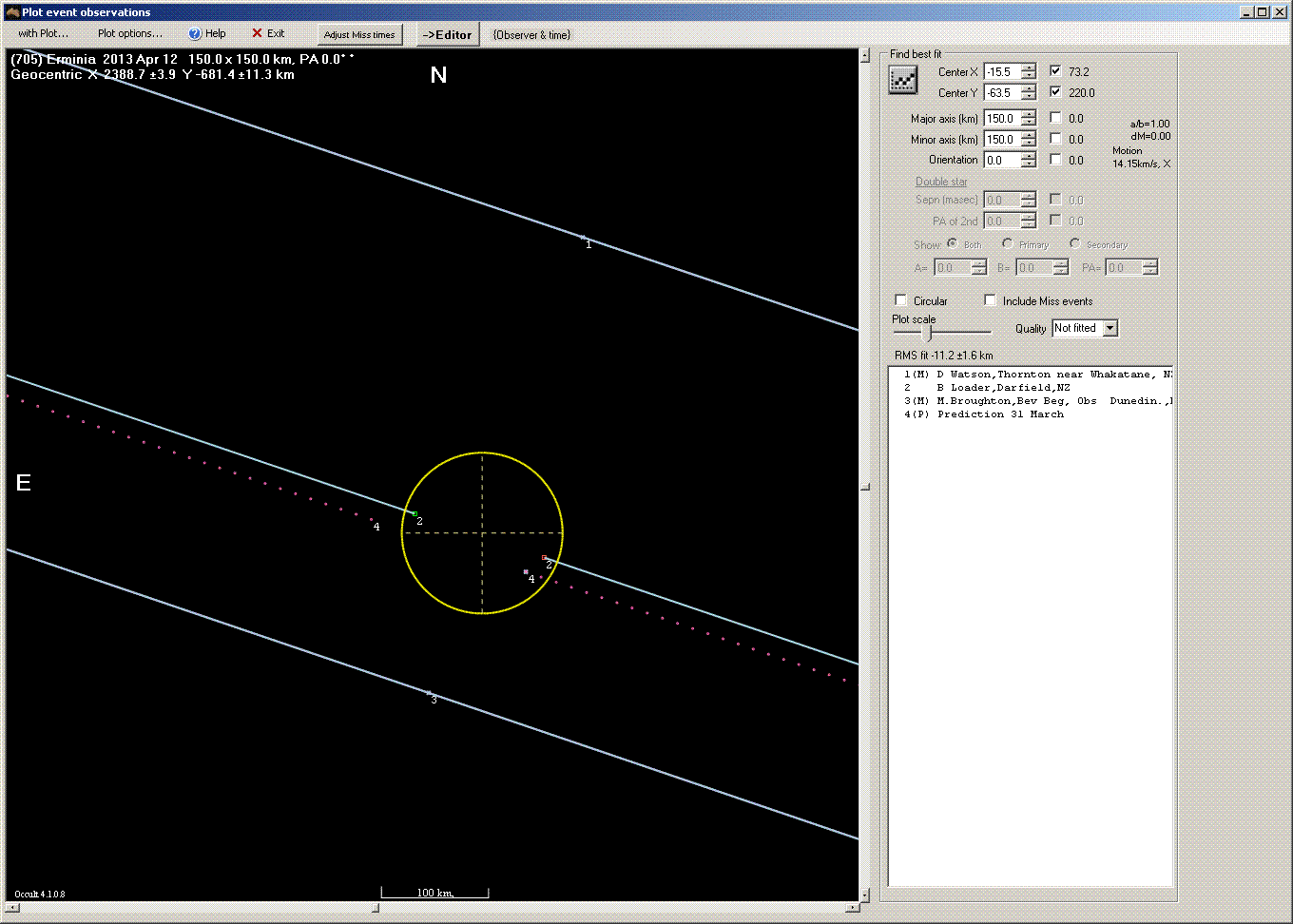 Erminia occultation - 2013 April 12