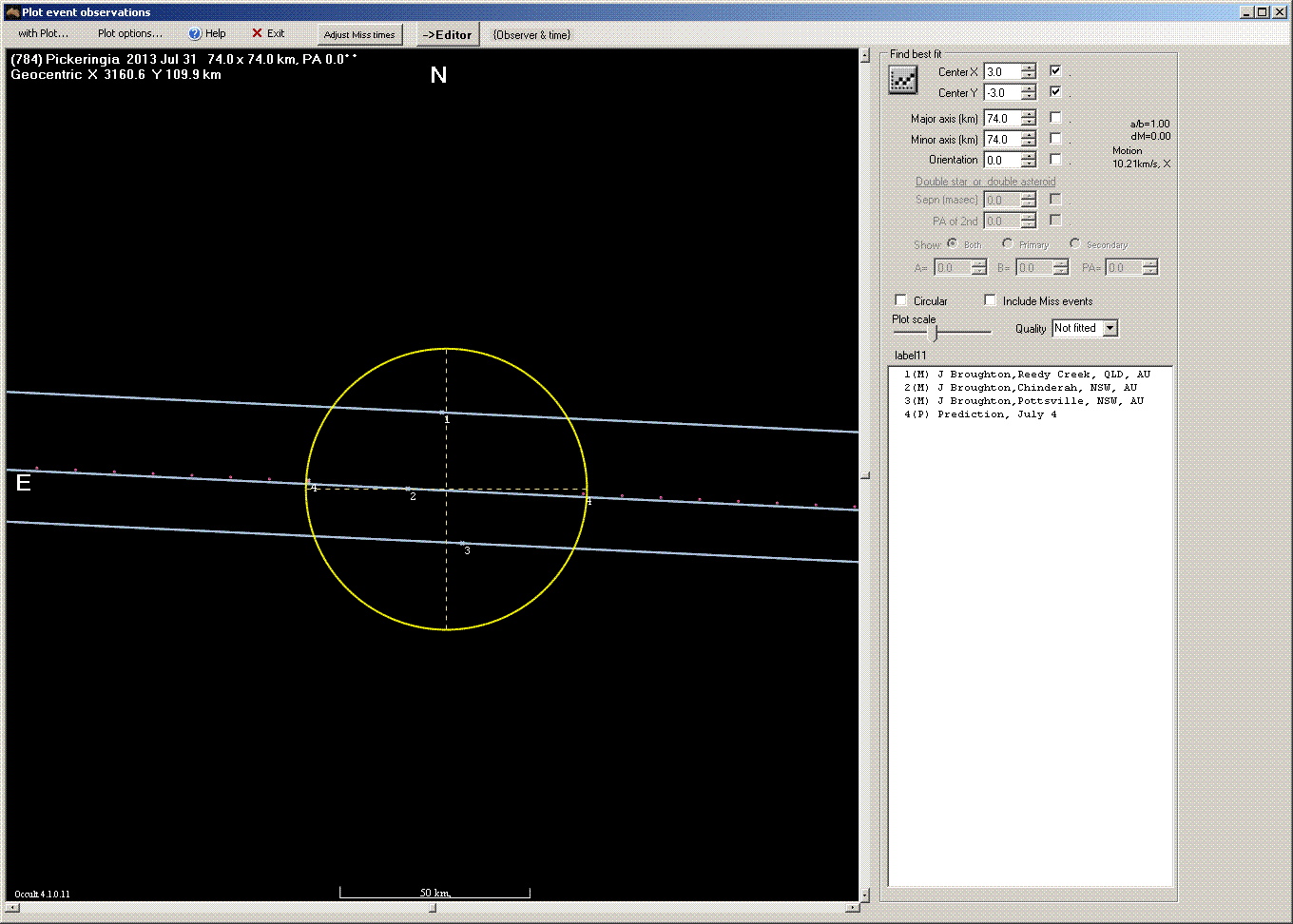 Pickeringa occultation - 2013 July 31